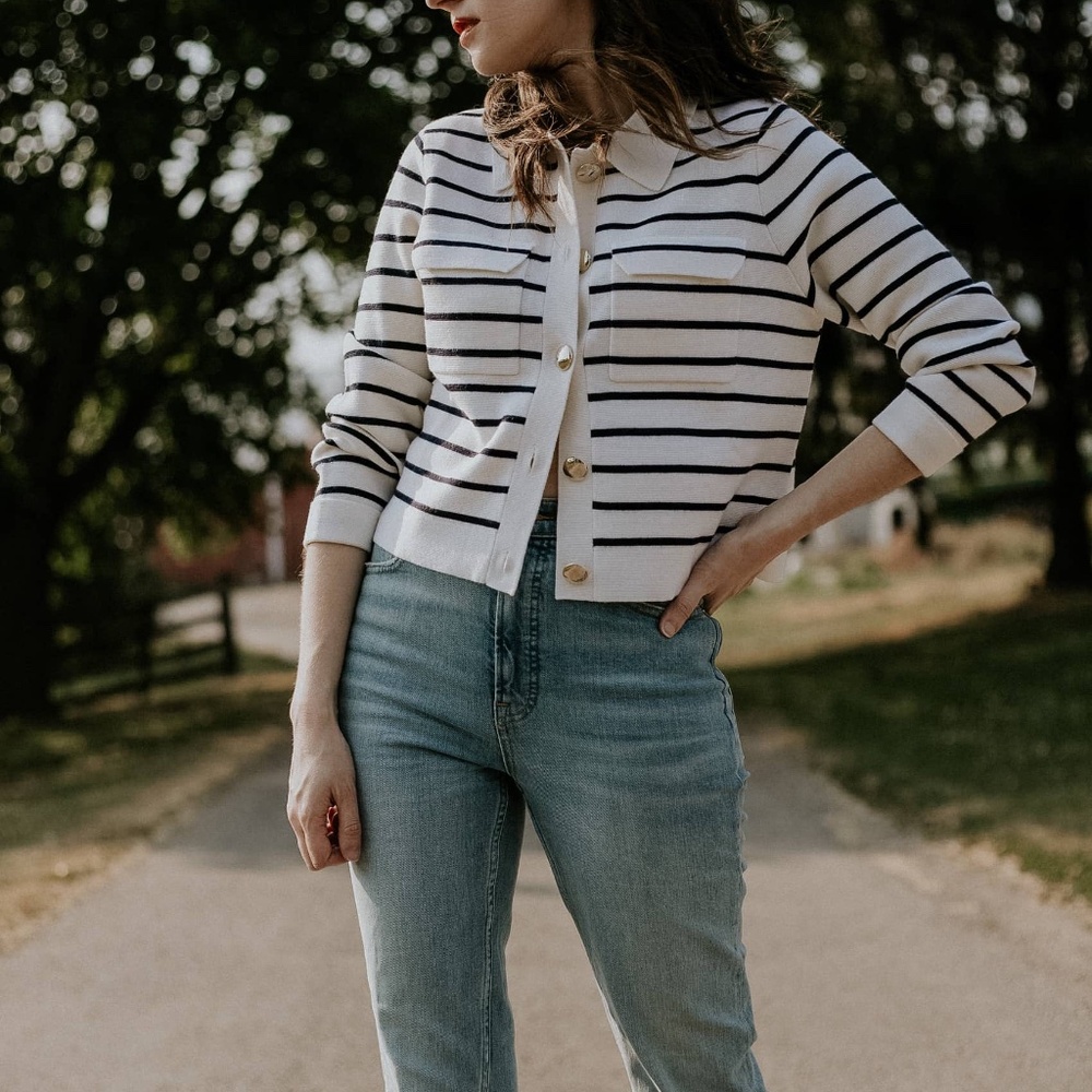 Sezane Betty Cardigan Ecru + Gold Buttons